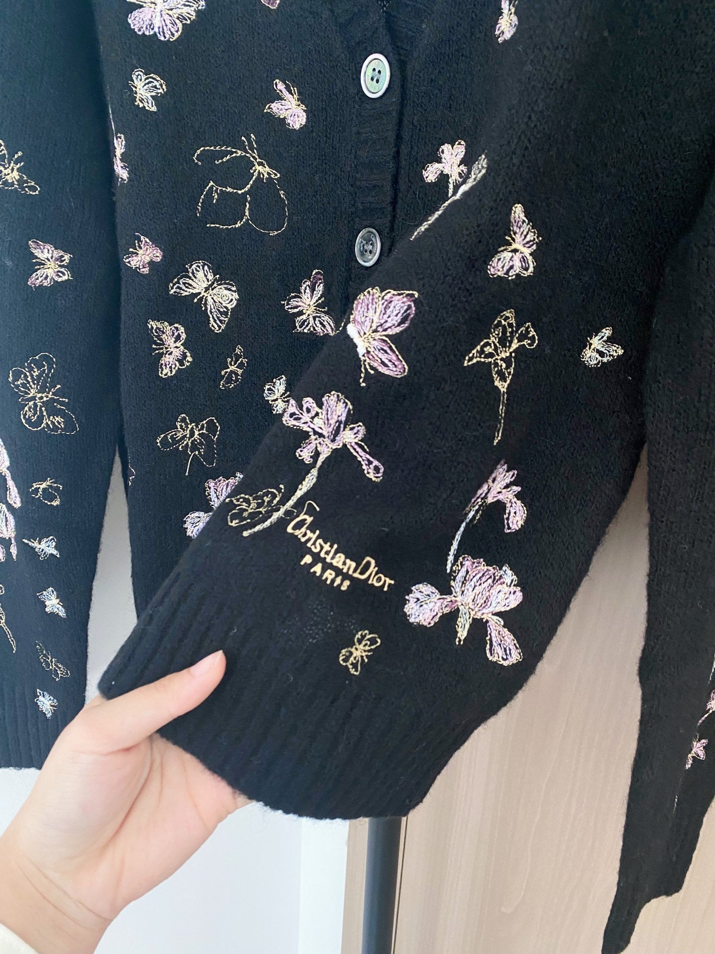 Dior 2025 Butterfly Cardigan Black Mix colors Wool