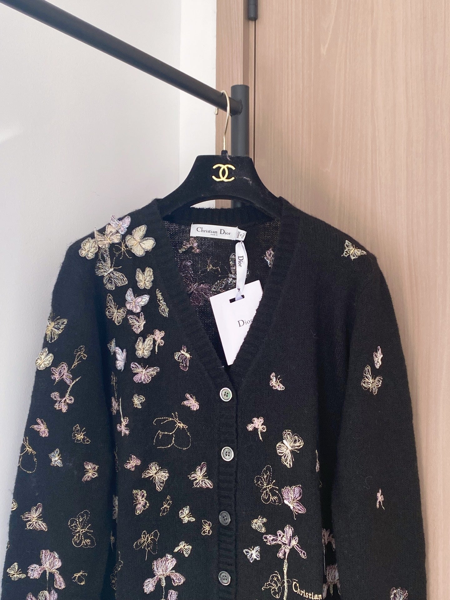 Dior 2025 Butterfly Cardigan Black Mix colors Wool