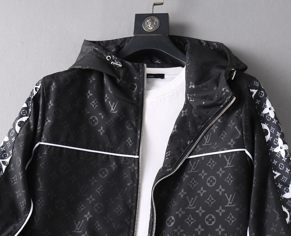 LV HOODED JACKET BLACK MIX WHITE MONOGRAM 239001