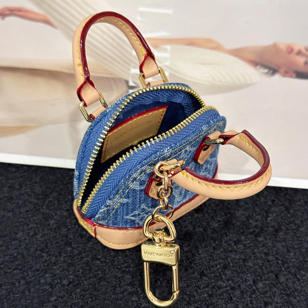 LV Alma Bag Charm Denim Blue mix Beige Cowhide Canvas