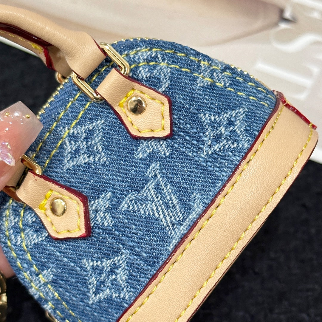 LV Alma Bag Charm Denim Blue mix Beige Cowhide Canvas