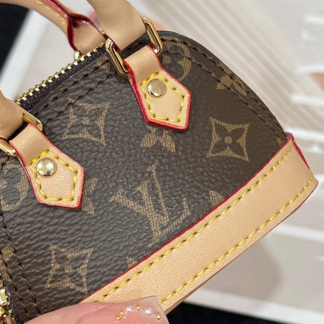 LV Alma Bag Charm Brown mix Beige Cowhide Canvas
