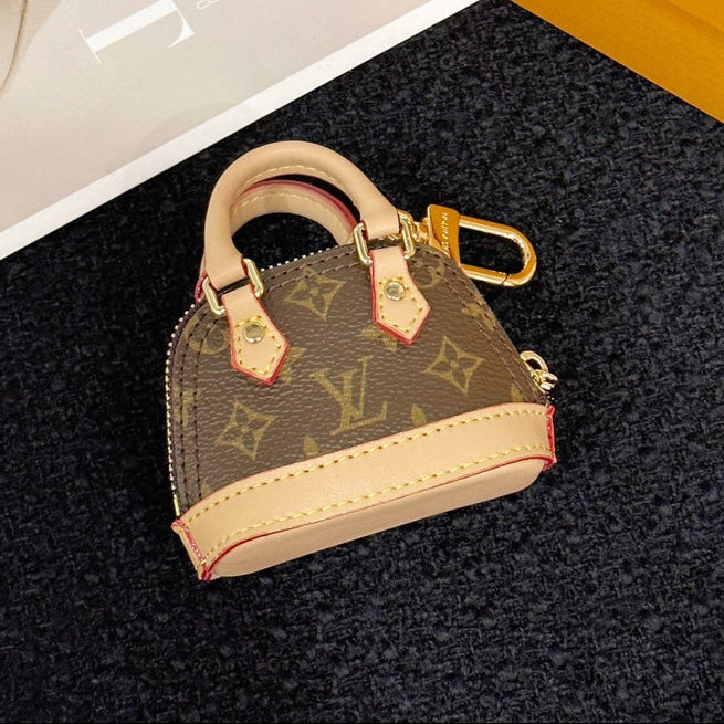 LV Alma Bag Charm Brown mix Beige Cowhide Canvas