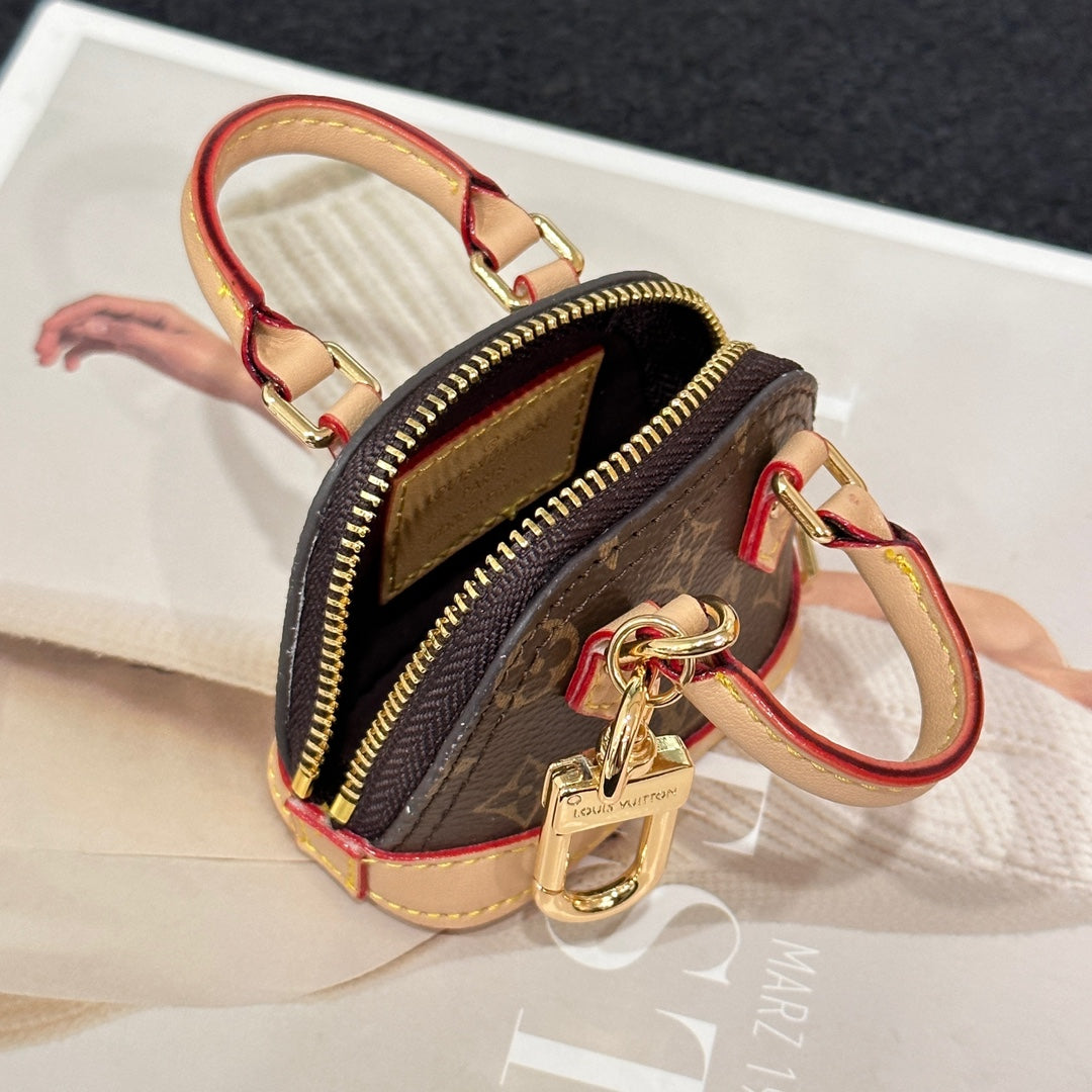 LV Alma Bag Charm Brown mix Beige Cowhide Canvas