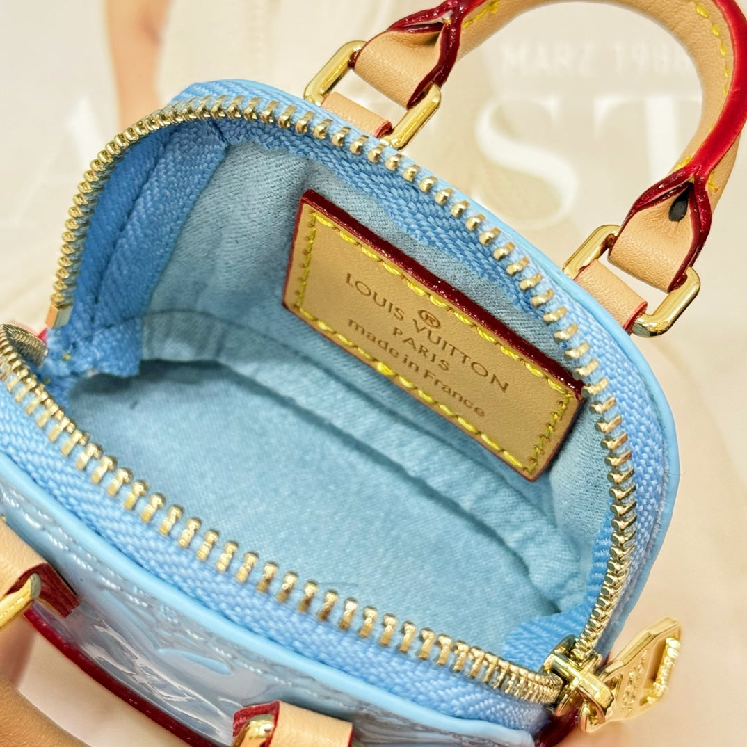 LV Alma Bag Charm Blue mix Beige Cowhide Canvas