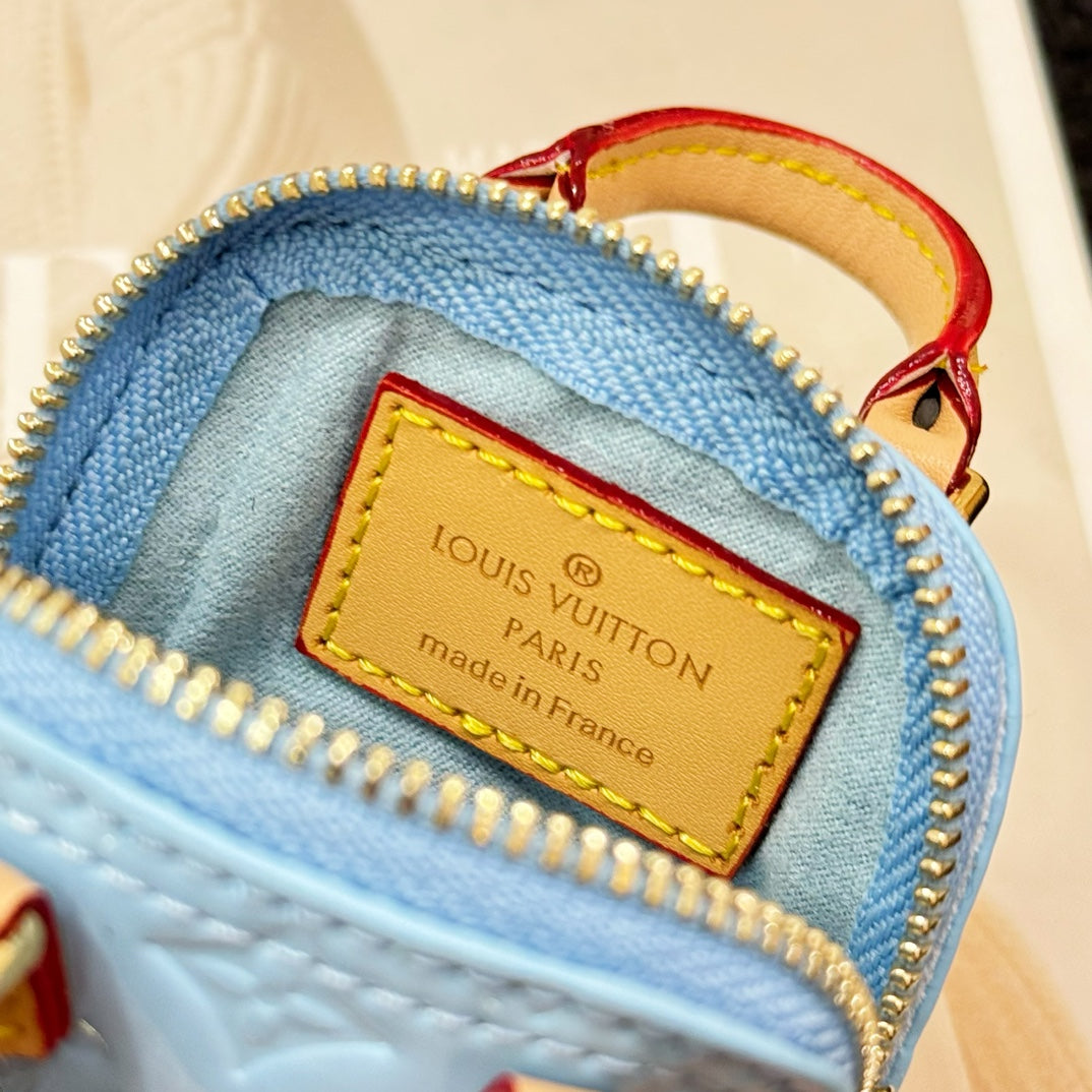 LV Alma Bag Charm Blue mix Beige Cowhide Canvas