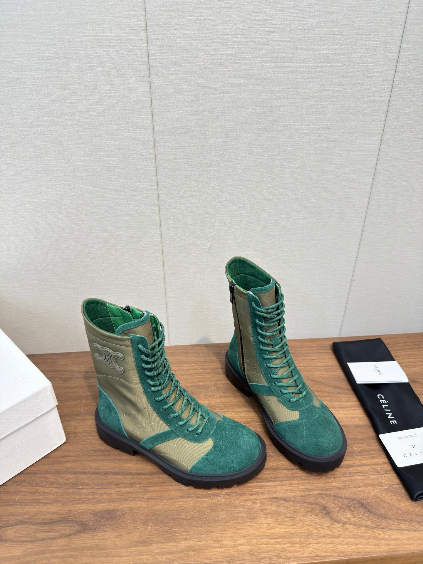 Celine 25 Boot Green Suede Leather 552393