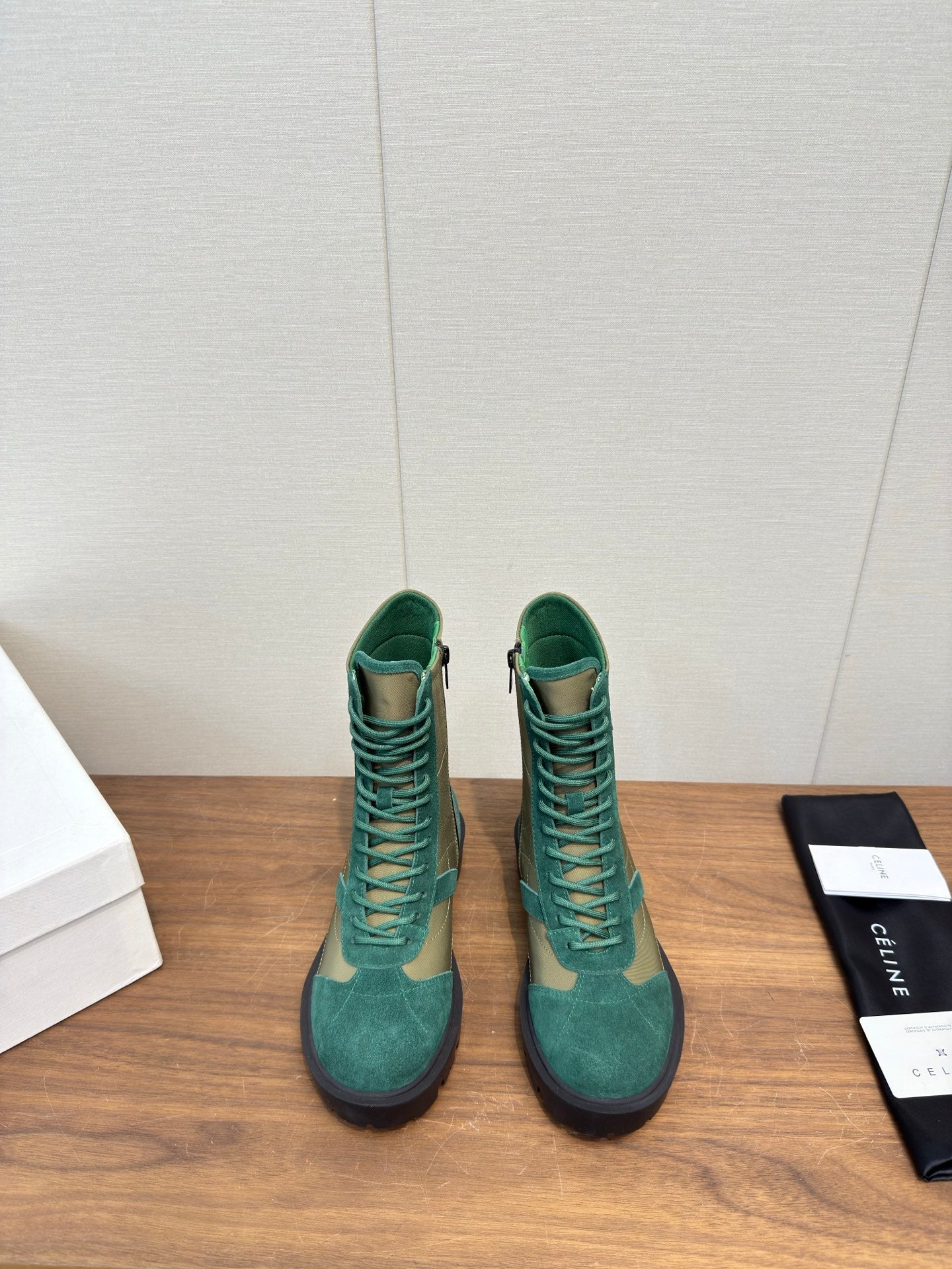 Celine 25 Boot Green Suede Leather 552393