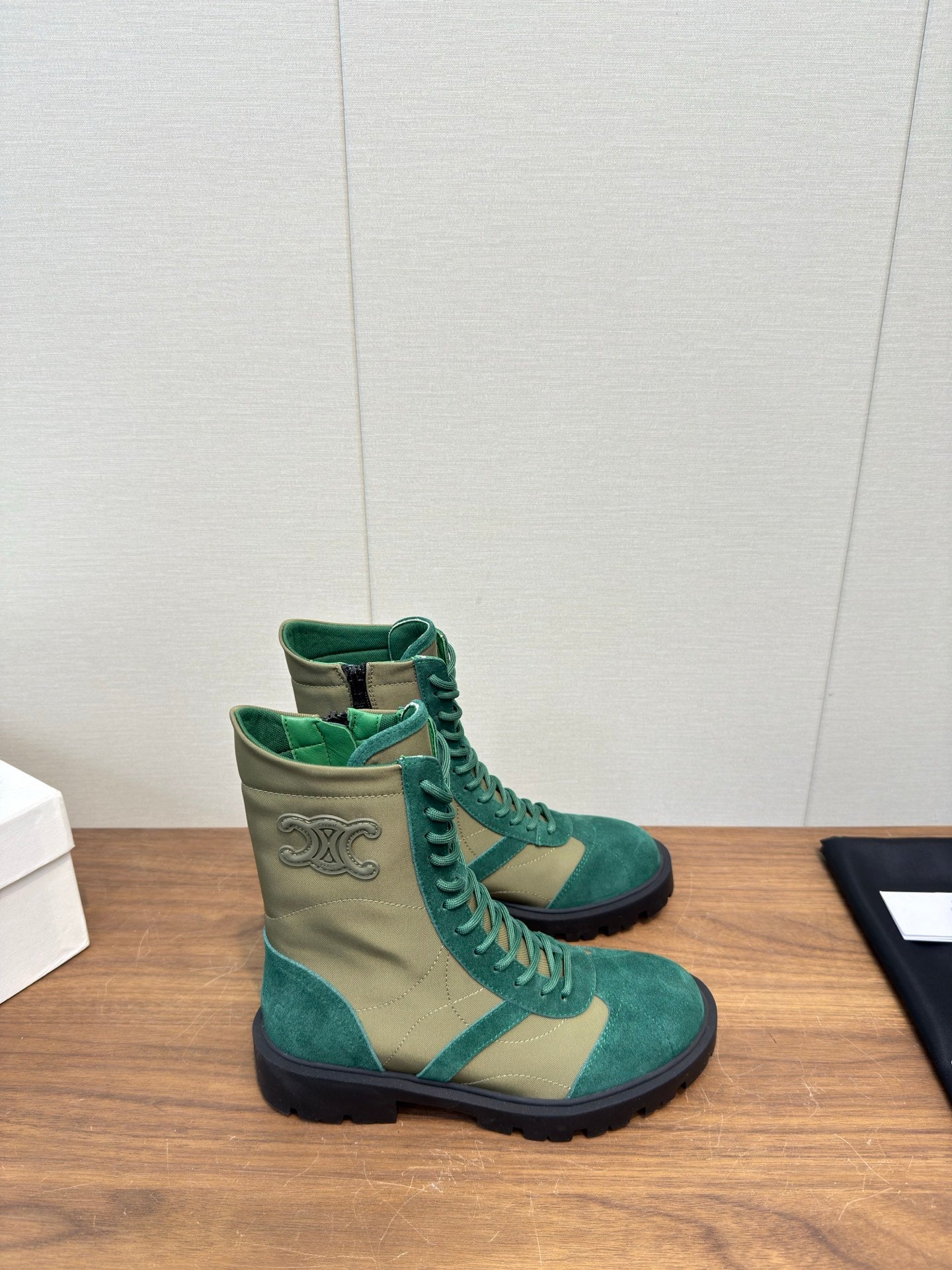Celine 25 Boot Green Suede Leather 552393