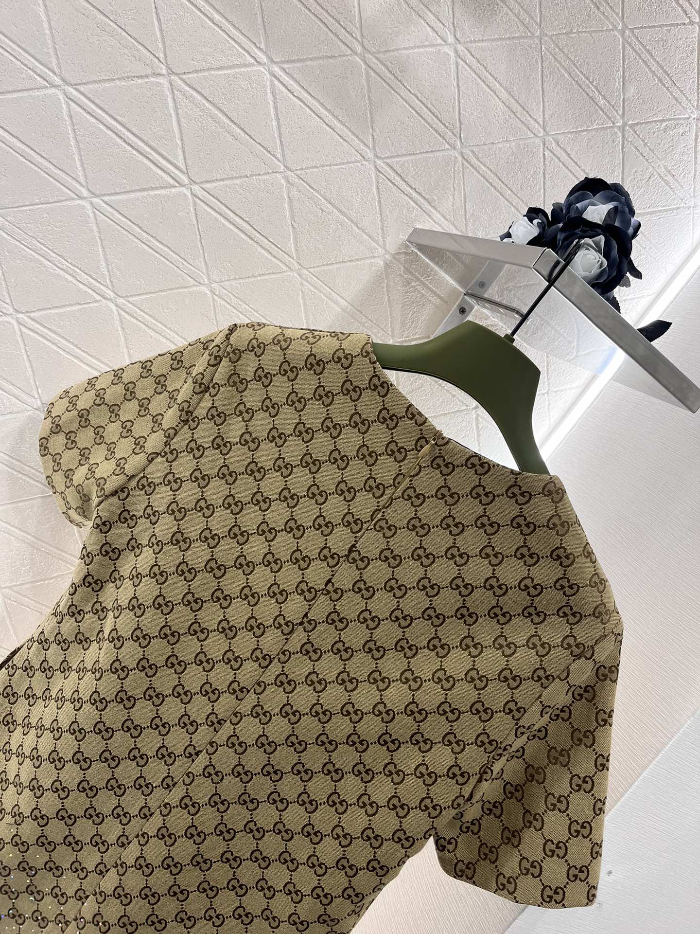 GG Beige Monogram Crystal Embellished Mini Dress