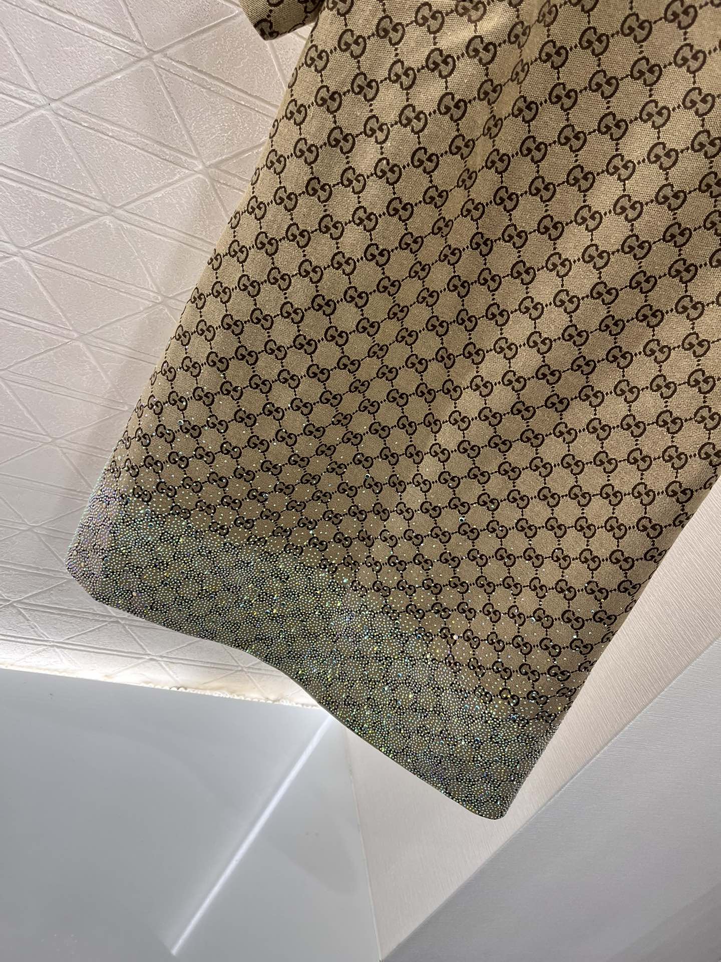 GG Beige Monogram Crystal Embellished Mini Dress