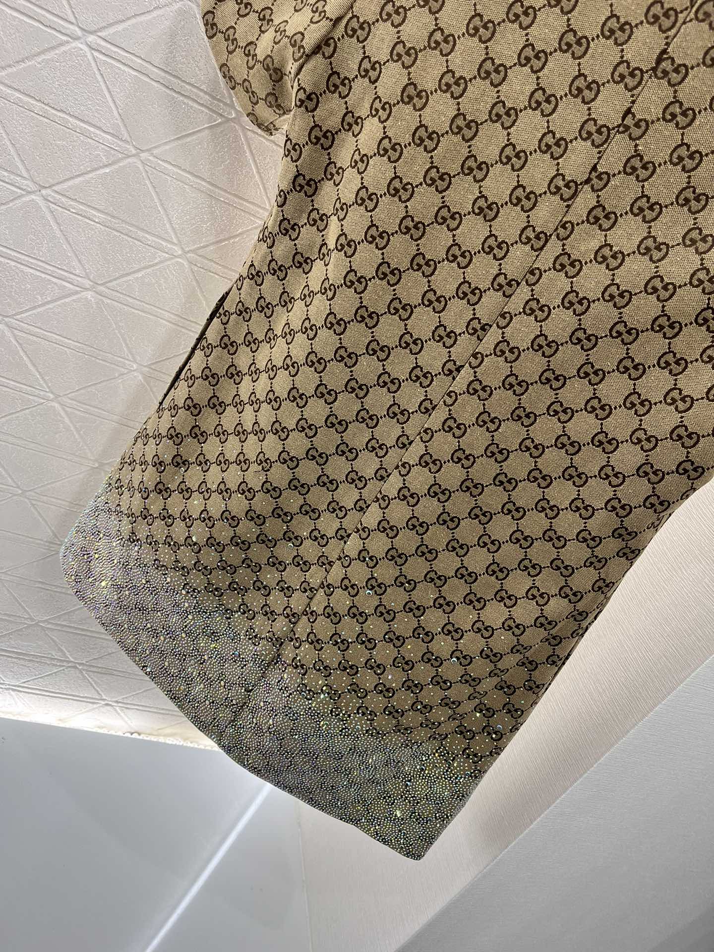 GG Beige Monogram Crystal Embellished Mini Dress