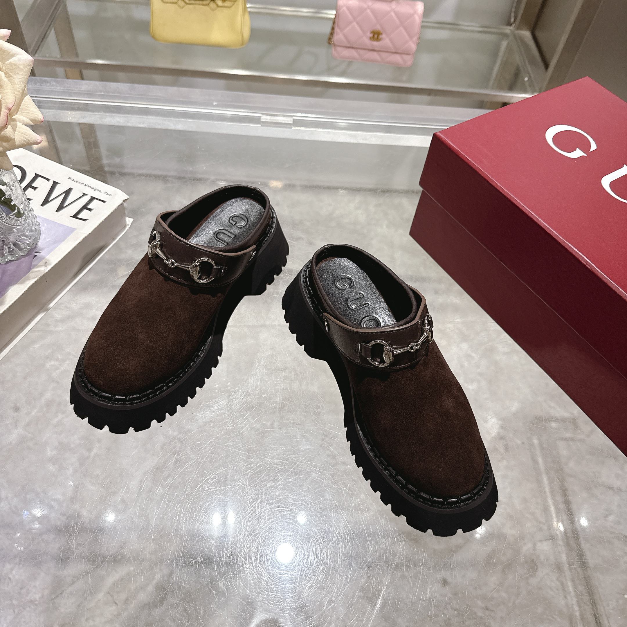 GG 2025 Horsebit Dark Brown mix Black Suede Sheepskin 416543