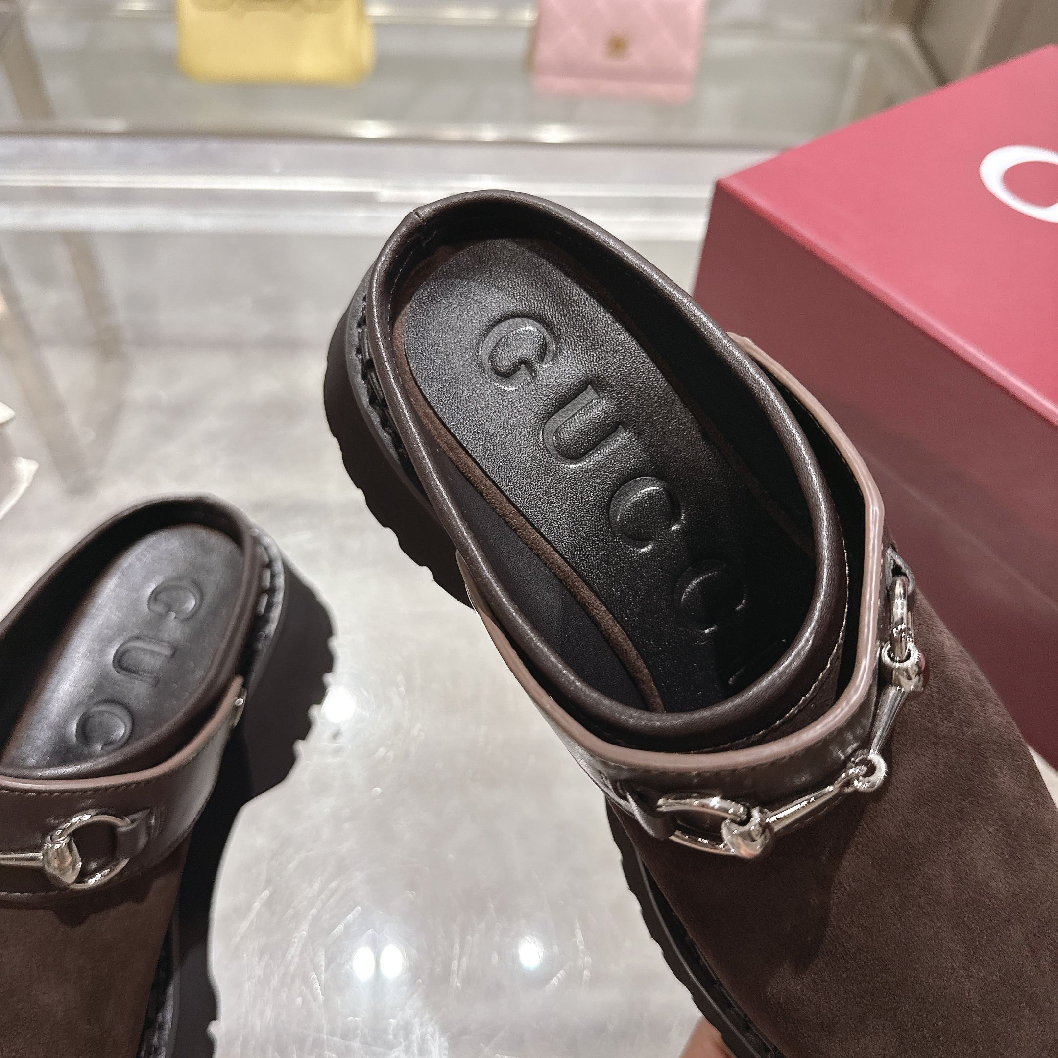 GG 2025 Horsebit Dark Brown mix Black Suede Sheepskin 416543