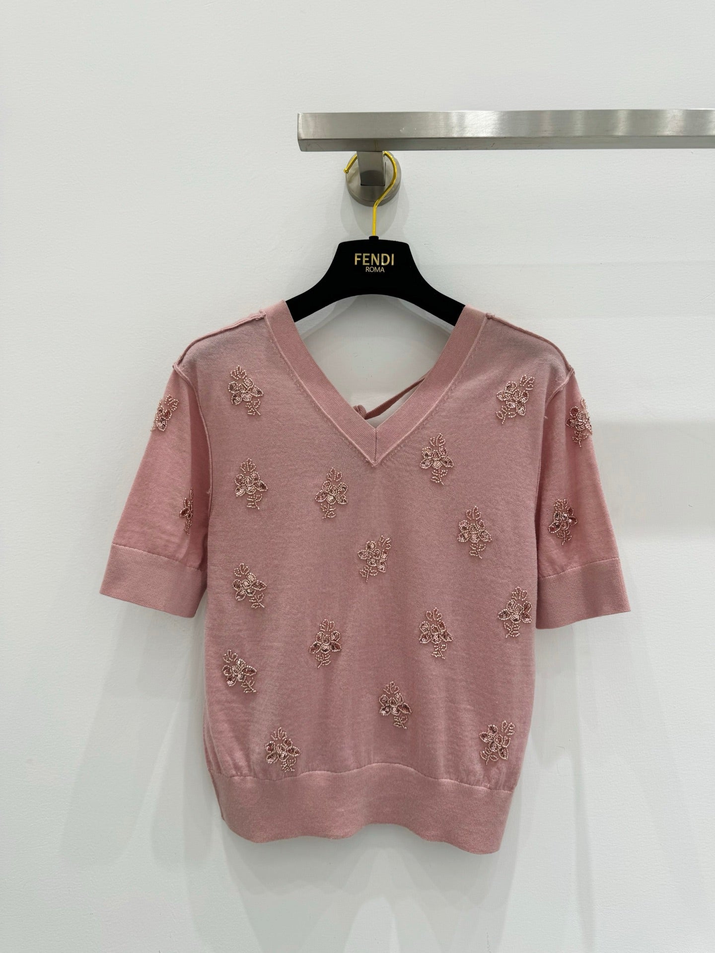 Fendi Wool Cropped sweater with crystal embroidery 229410