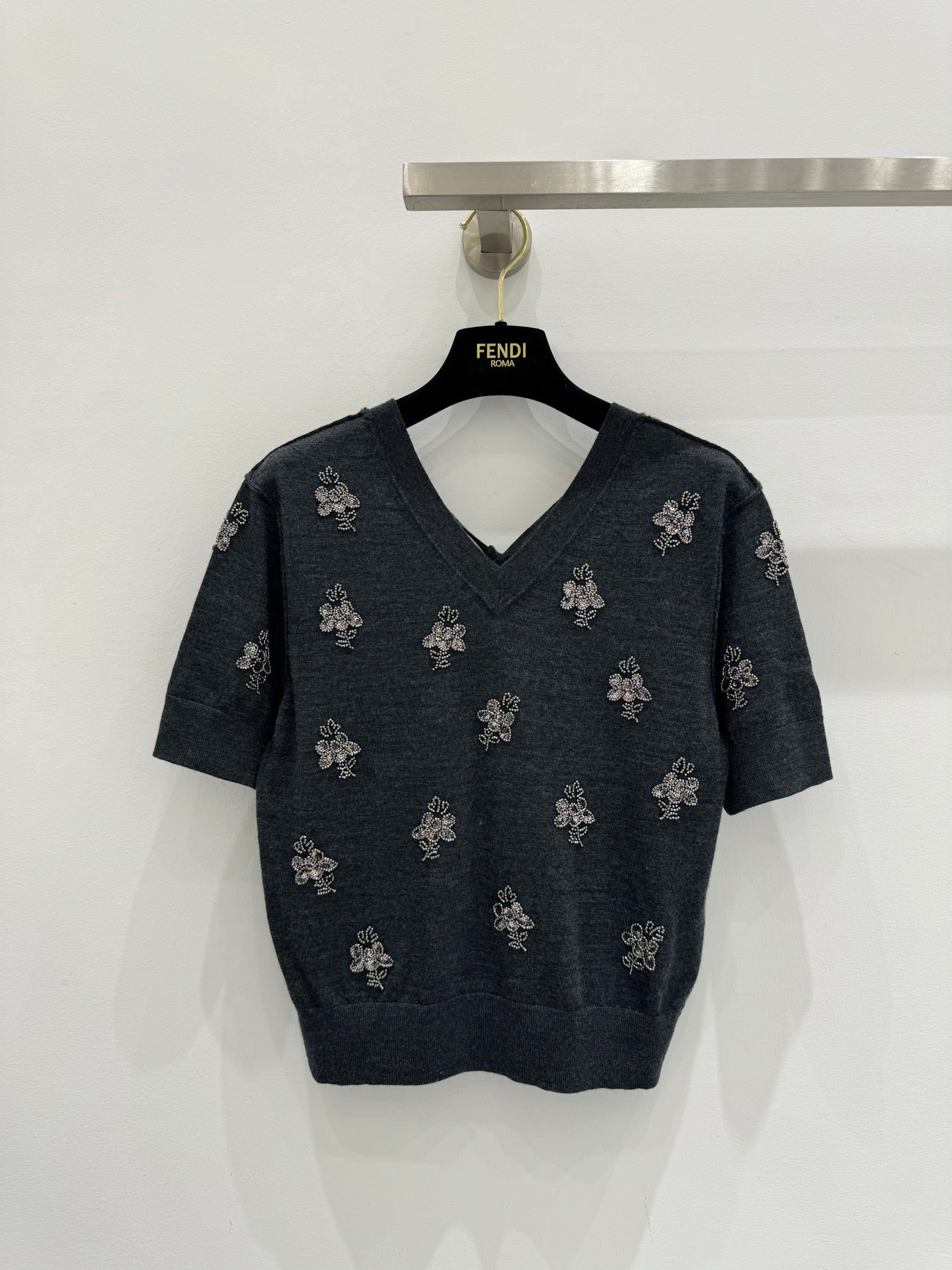 Fendi Wool Cropped sweater with crystal embroidery 229410