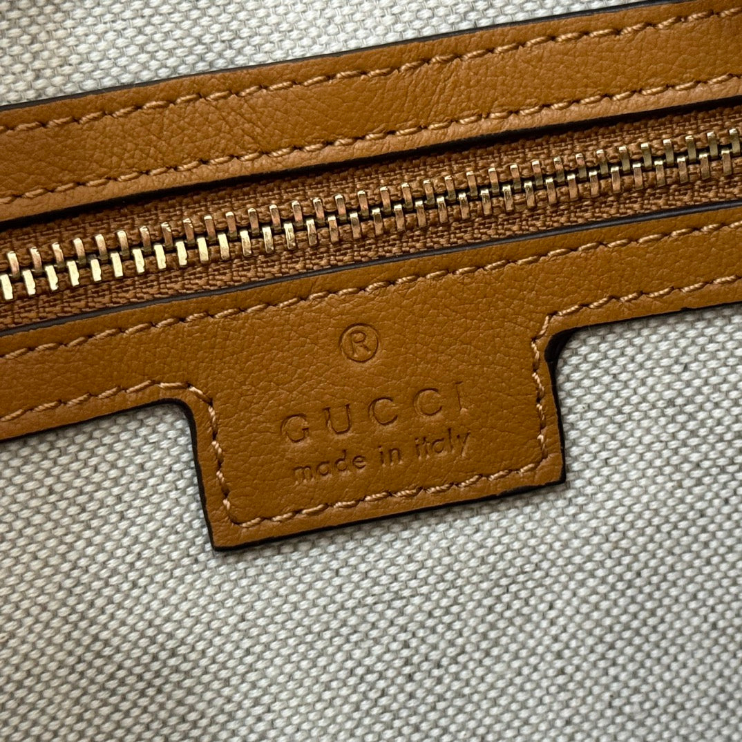 GG 2025 Attache Shoulder Bag 35cm Camel Calfskin Canvas 273672