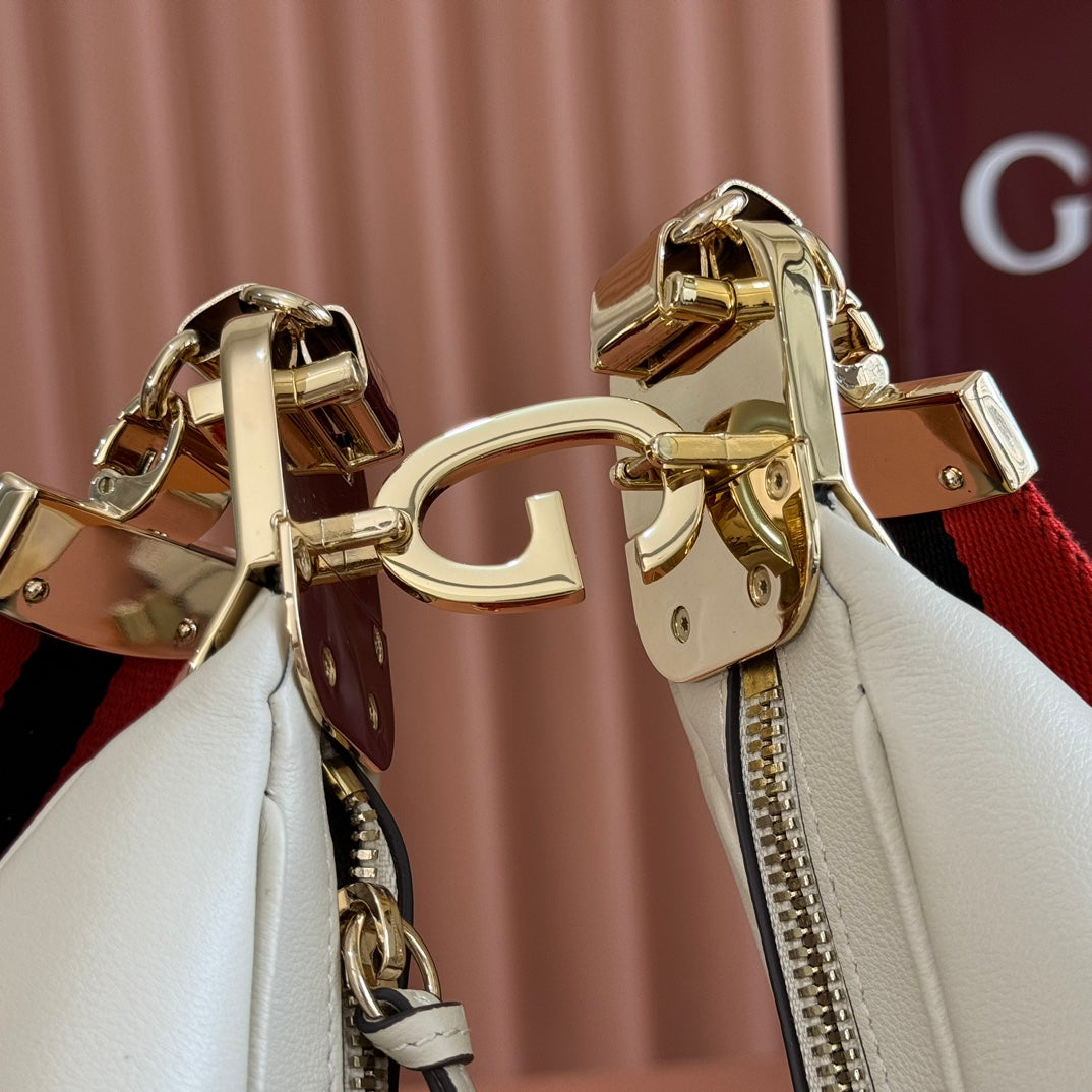 GG 2025 Attache Shoulder Bag 35cm White Calfskin Canvas 273671
