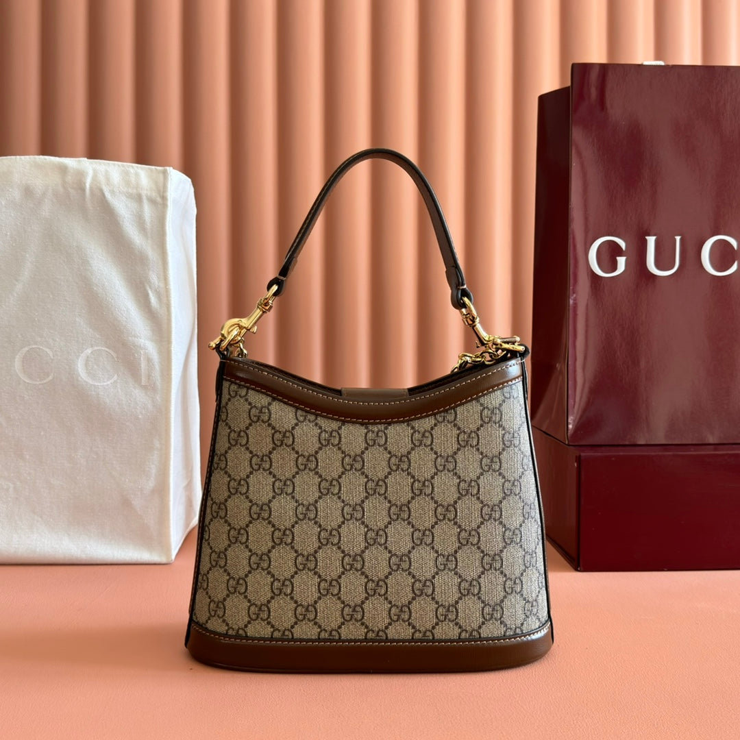 GG 2025 Interlocking G Large 25cm Bag Ebony Brown Canvas Leather 273677