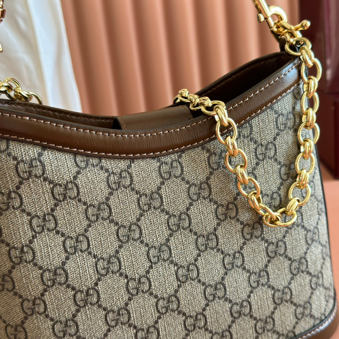 GG 2025 Interlocking G Large 25cm Bag Ebony Brown Canvas Leather 273677