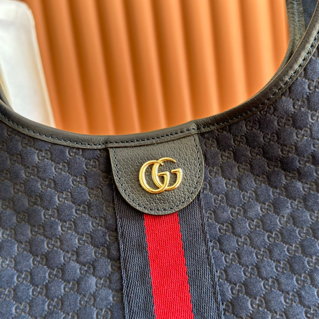 GG 2025 Giglio Large Tote Bag 60cm Dark Blue Red Suede Canvas 273276