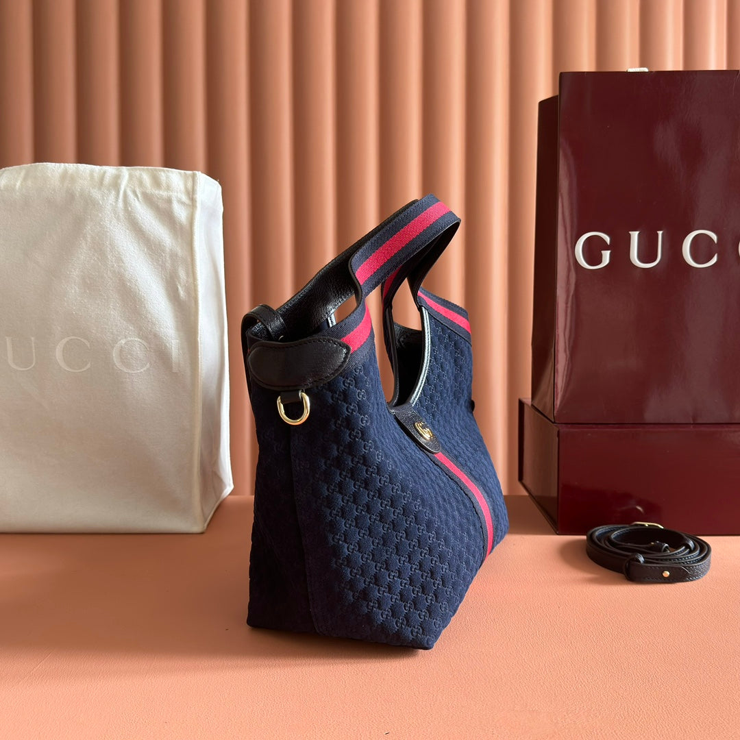 GG 2025 Giglio SmallTote Bag 25cm Dark Blue Red Suede Canvas 273270