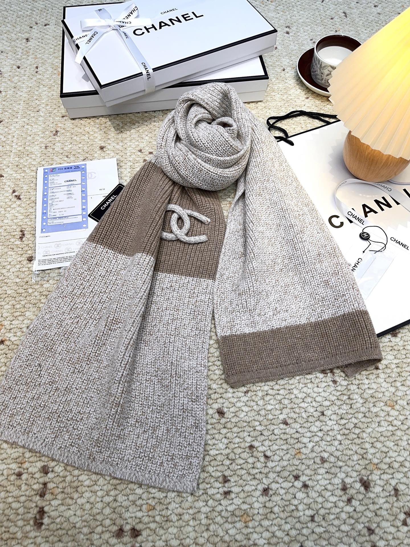 CC 25 Classic Scarf 175cm Light Gray Brown Wool 971059