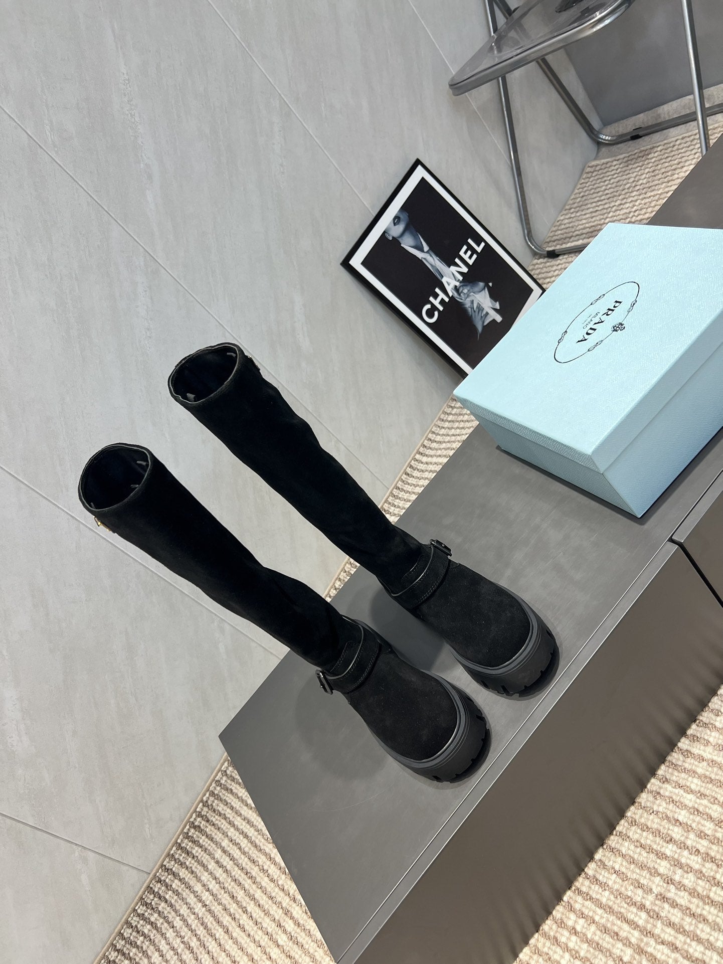 Prada 25 Boot Black Suede 501668