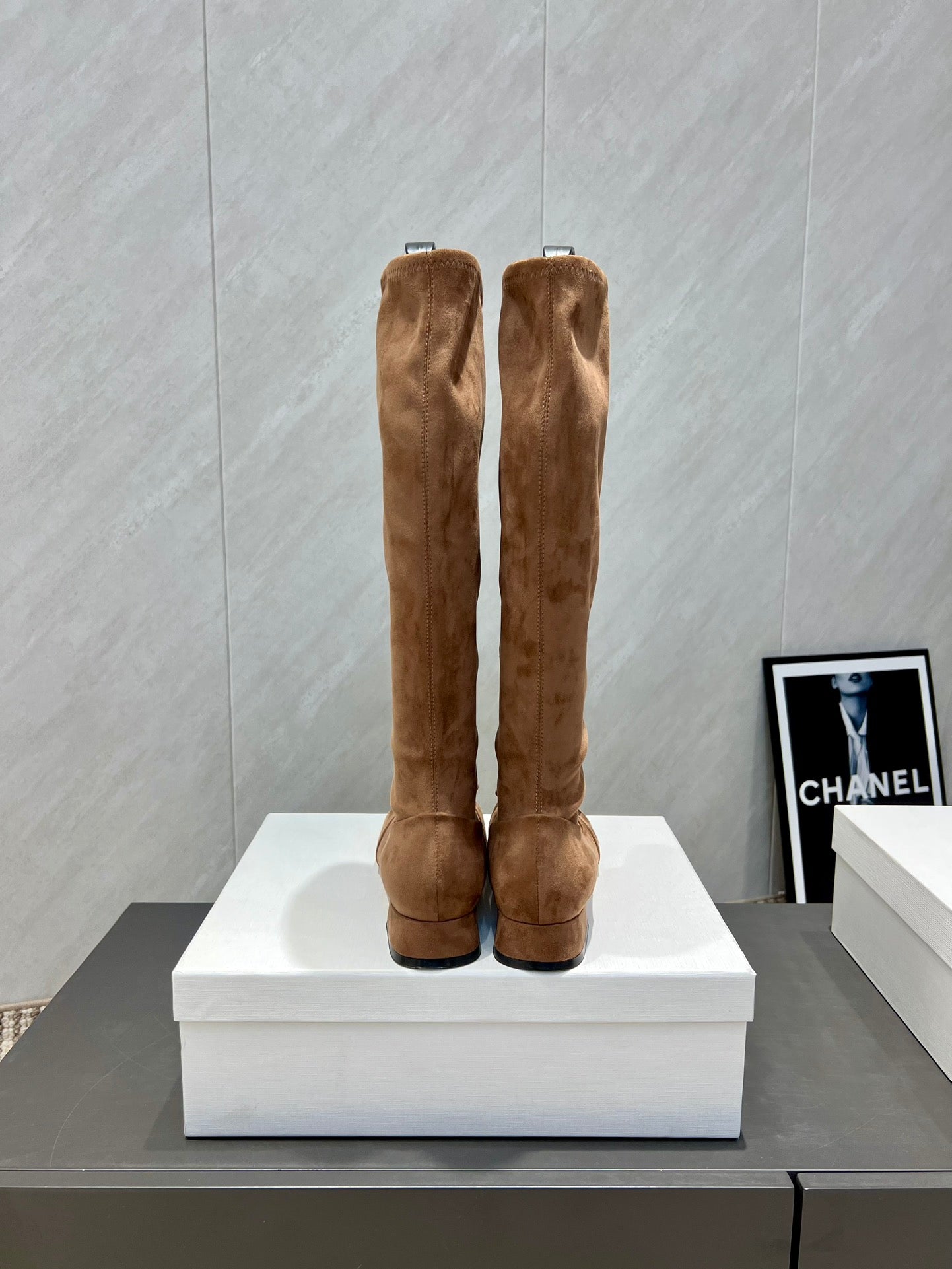 The Row 2025 Square Toe And Bow Accent Long Boot Brown Suede 540515