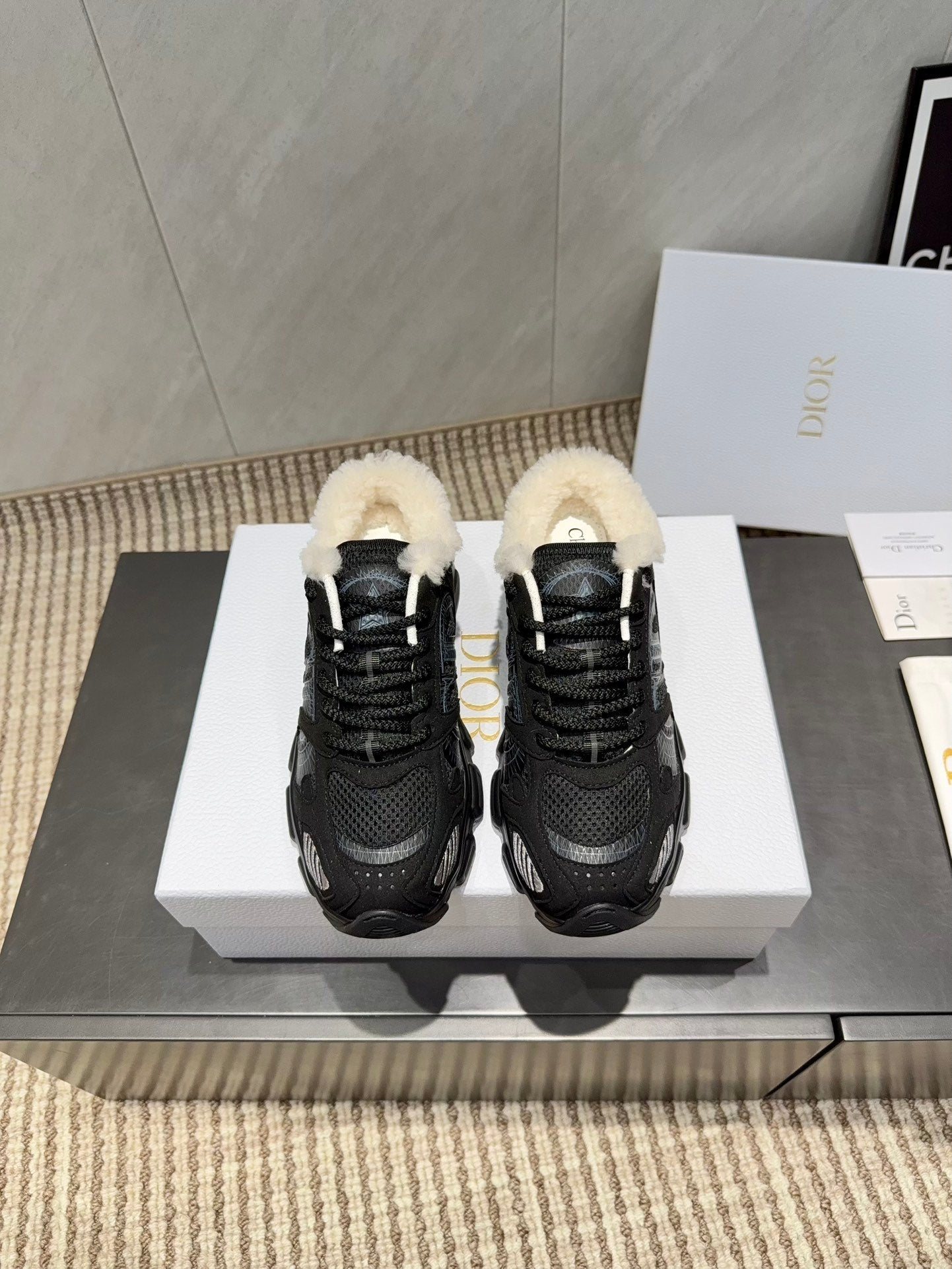 CD platform casual sneaker black wool suede mesh 539678