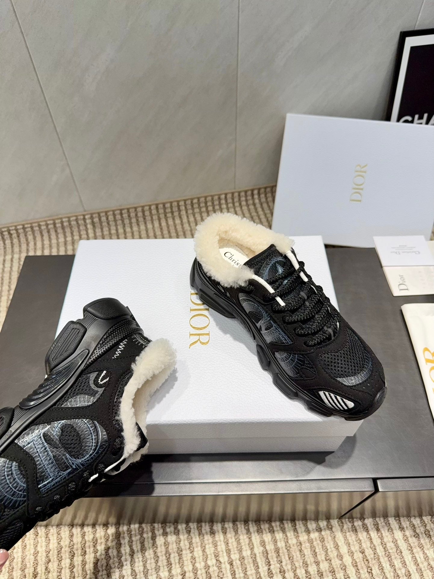 CD platform casual sneaker black wool suede mesh 539678