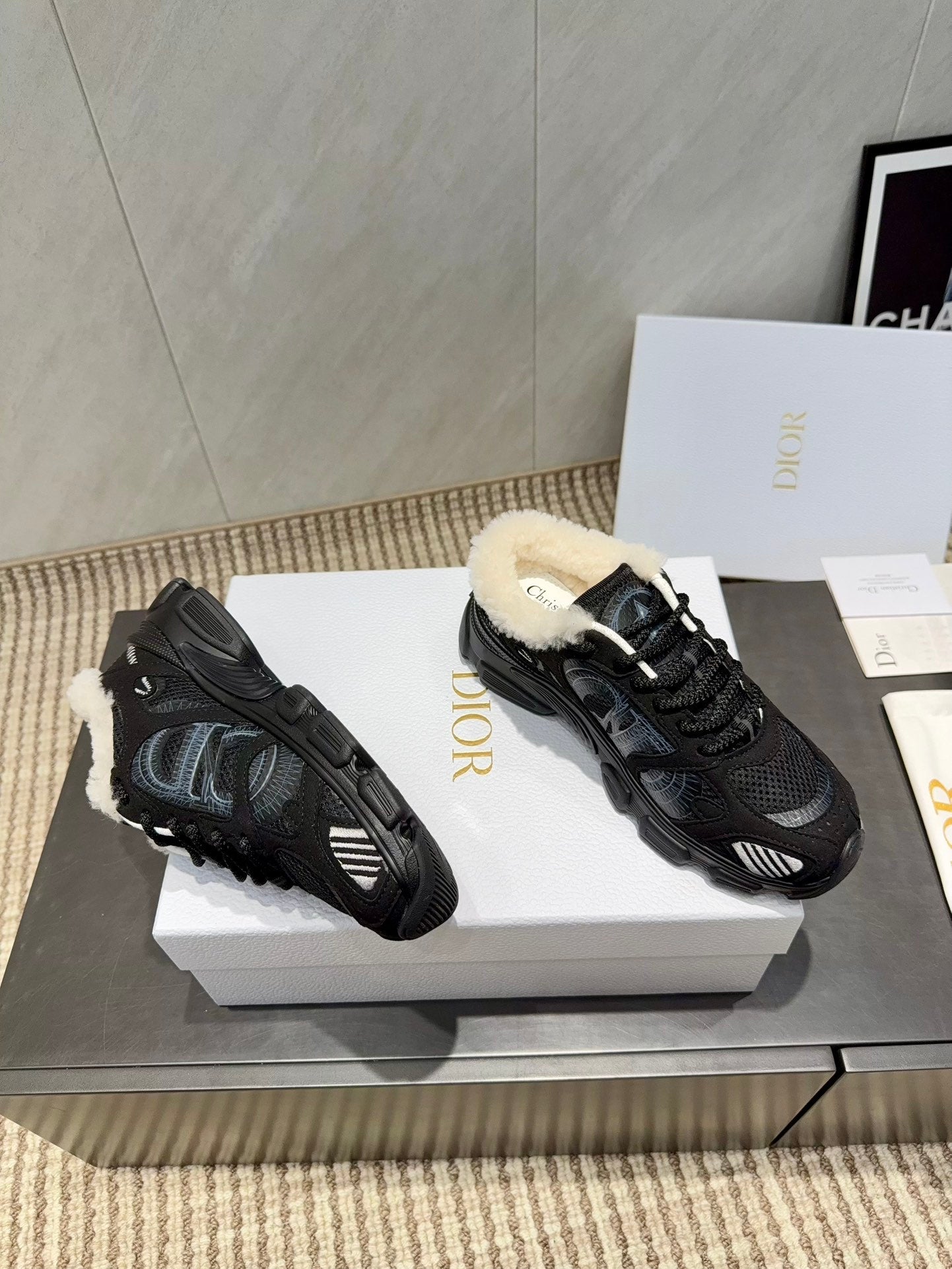 CD platform casual sneaker black wool suede mesh 539678