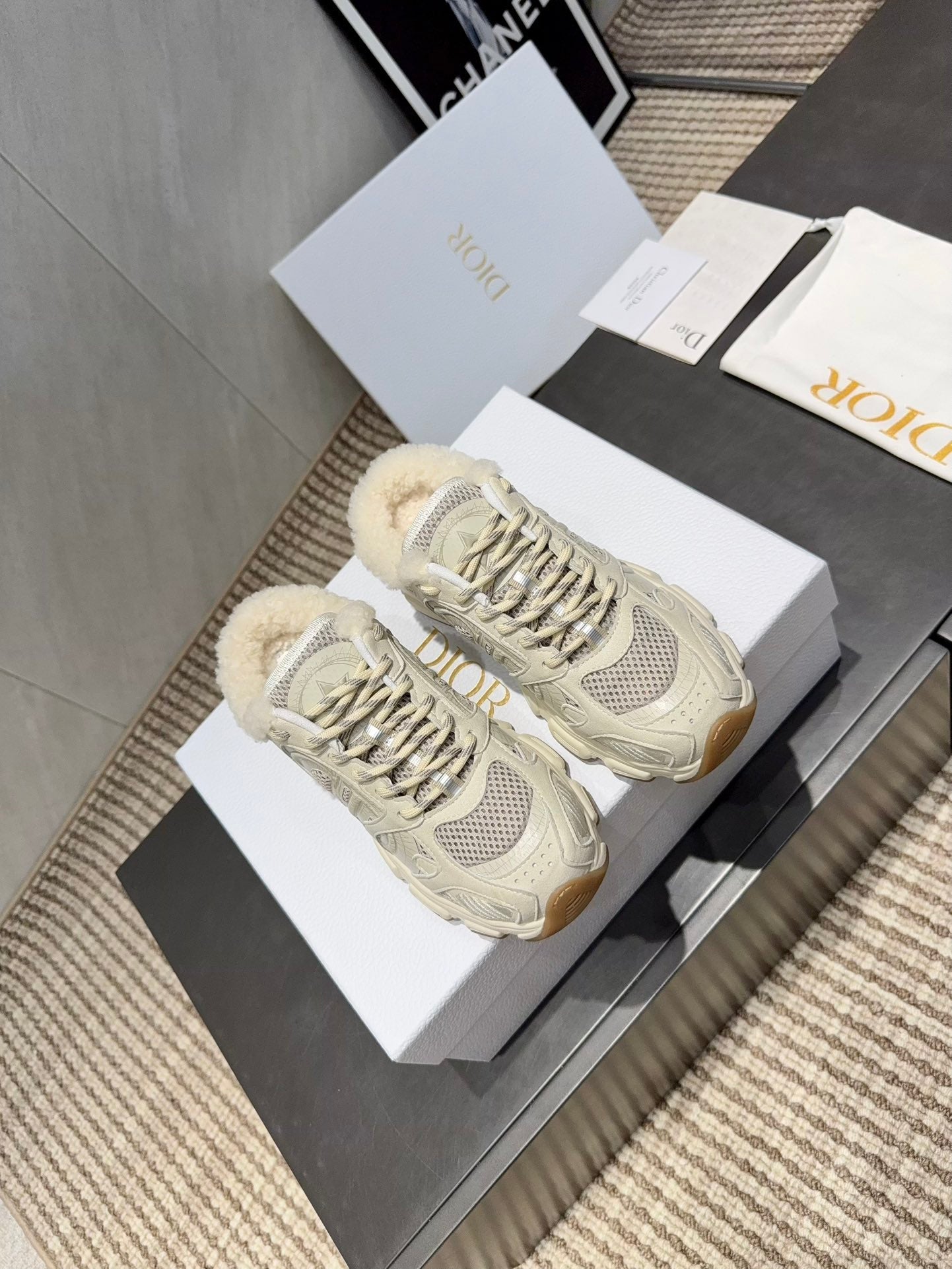 CD platform casual sneaker cream wool suede mesh 539683