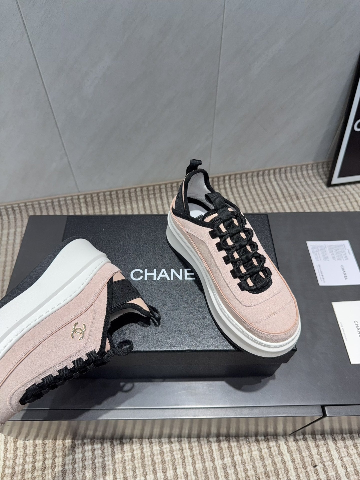 Chanel 25 Sneaker Light Pink White Black Suede 540280
