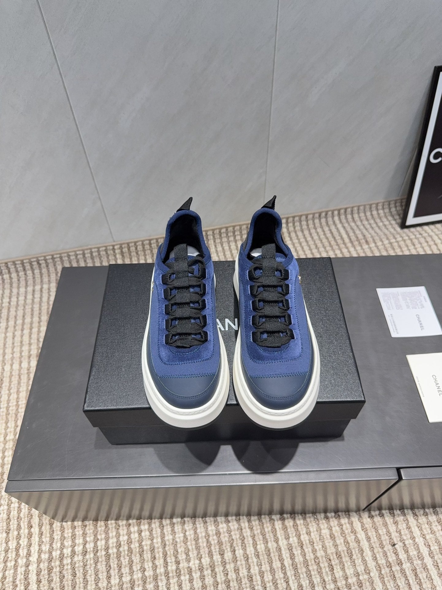 Chanel 25 Sneaker Blue White Black Suede Sheepskin 540286