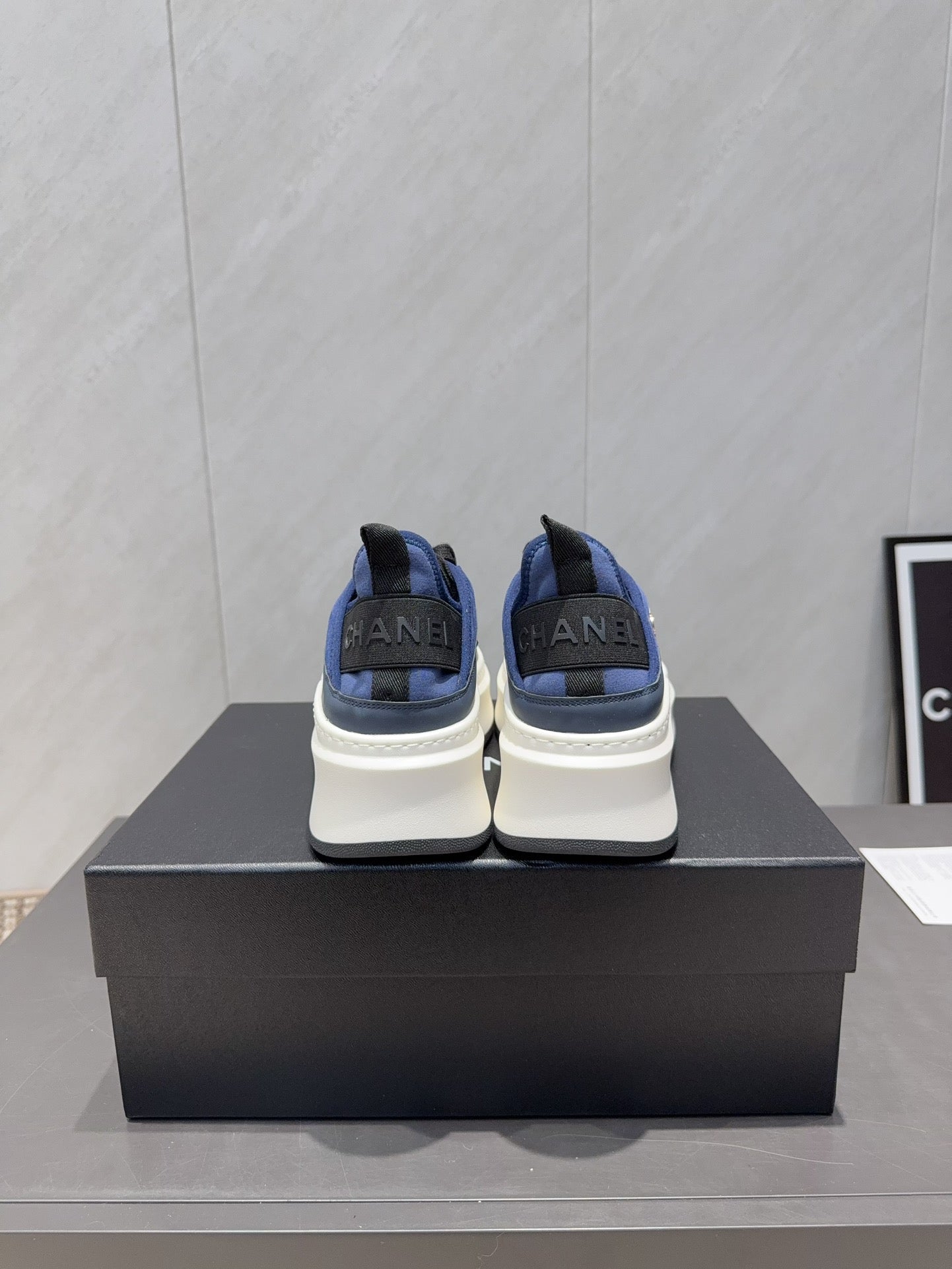 Chanel 25 Sneaker Blue White Black Suede Sheepskin 540286