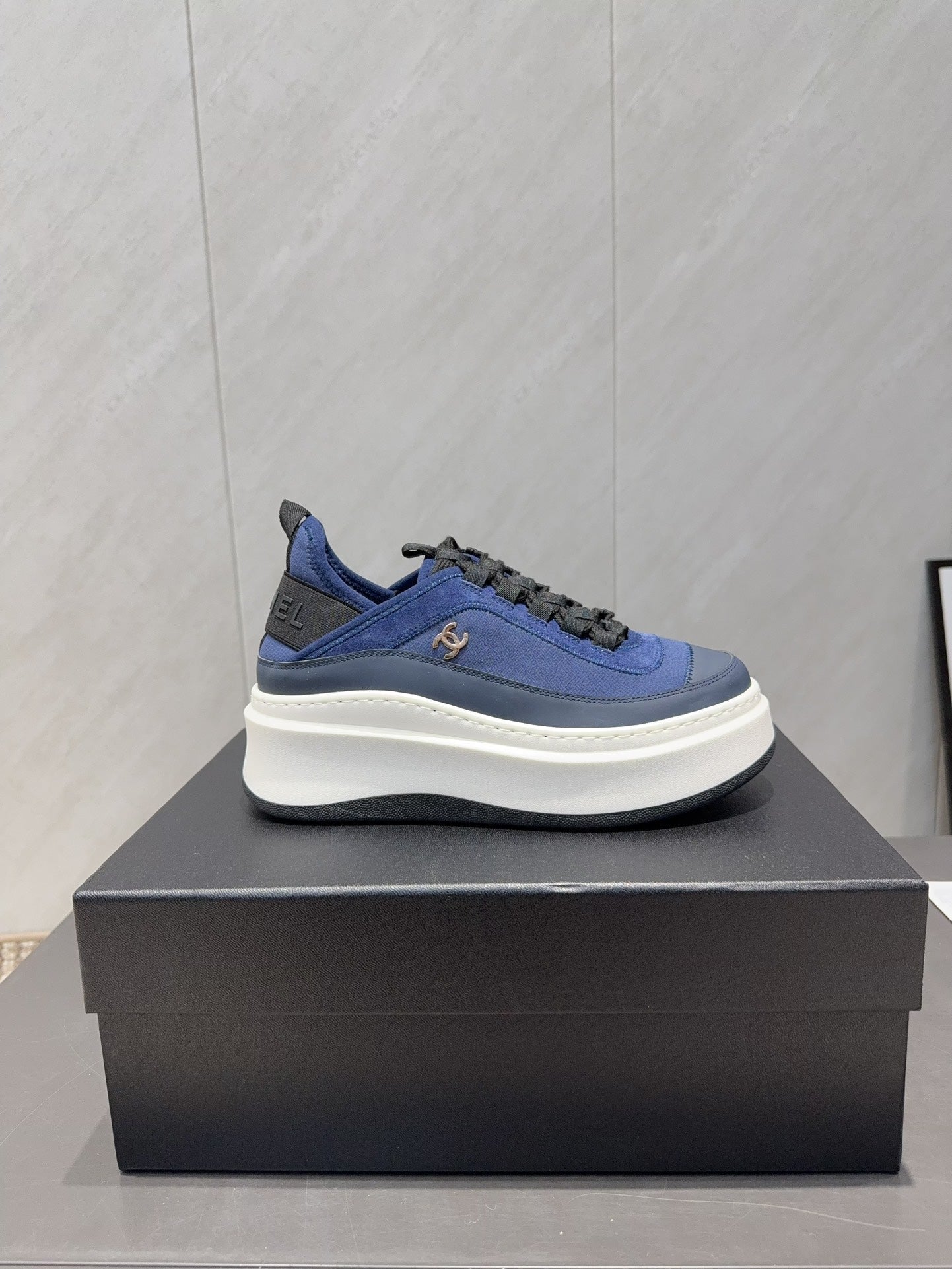 Chanel 25 Sneaker Blue White Black Suede Sheepskin 540286