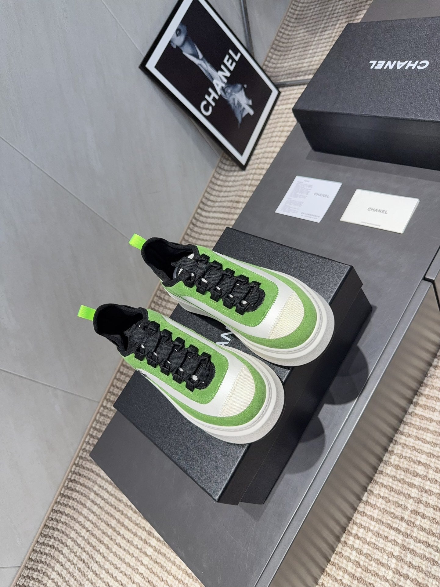 Chanel 25 Sneaker Green White Black Suede 540298