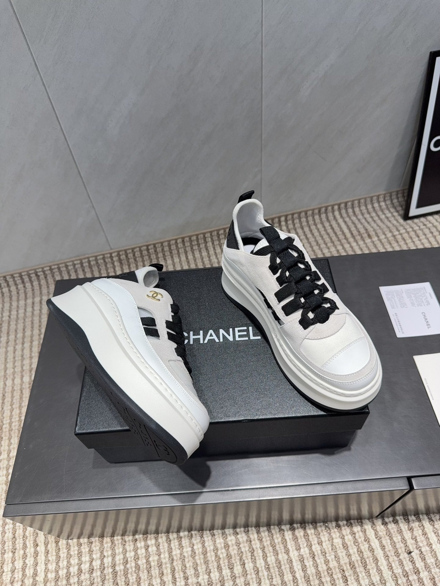 Chanel 25 Sneaker  Black White Suede 540306