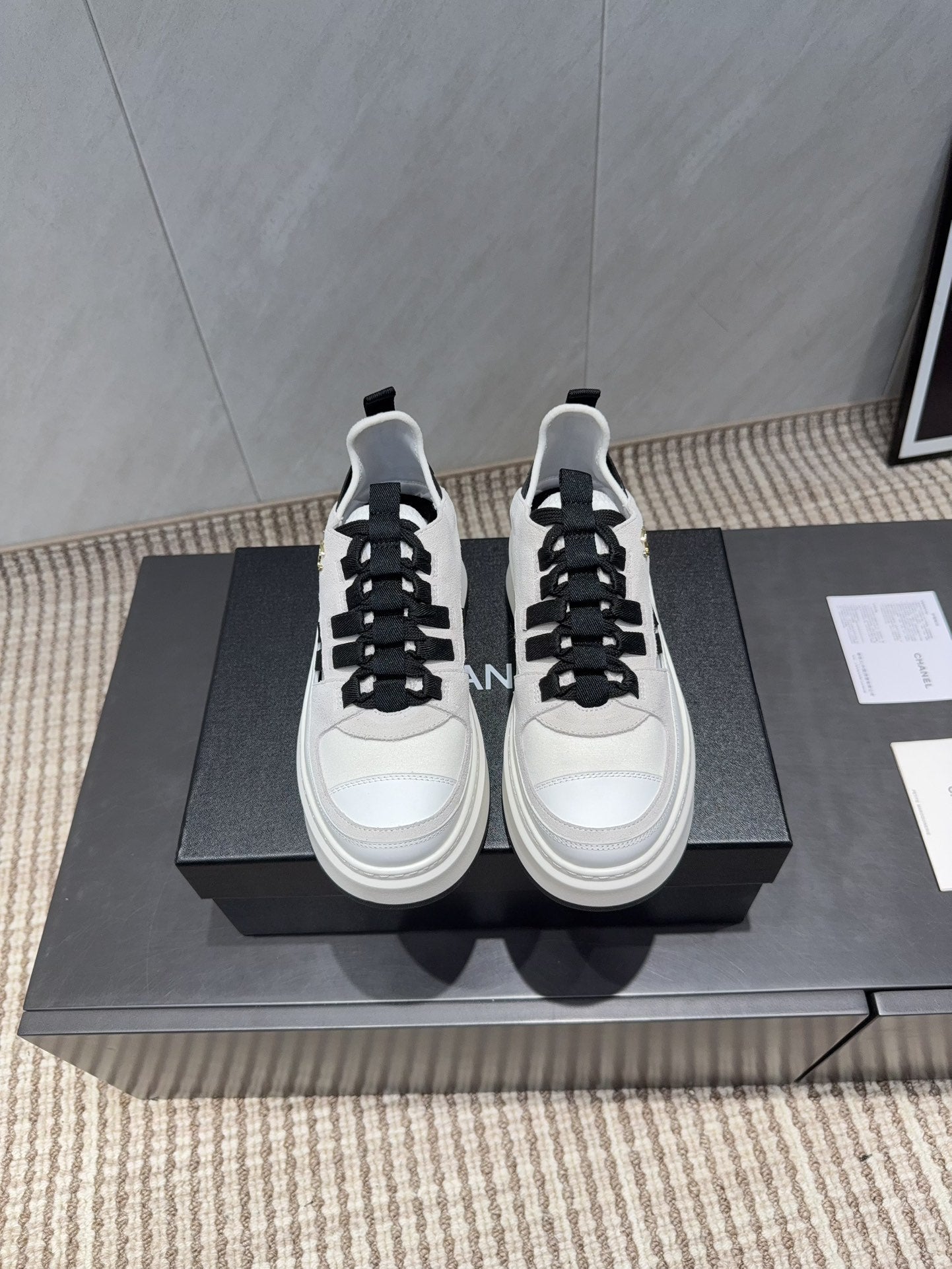 Chanel 25 Sneaker  Black White Suede 540306