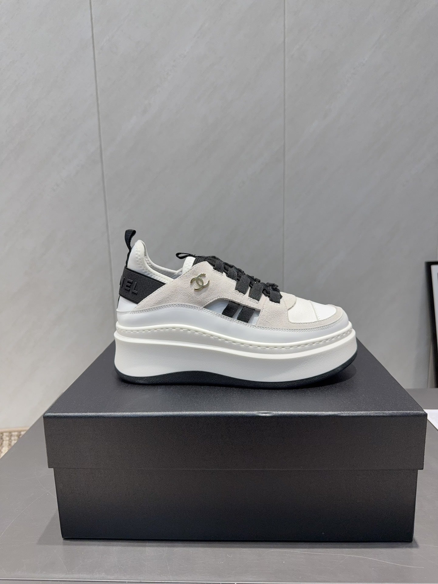 Chanel 25 Sneaker  Black White Suede 540306