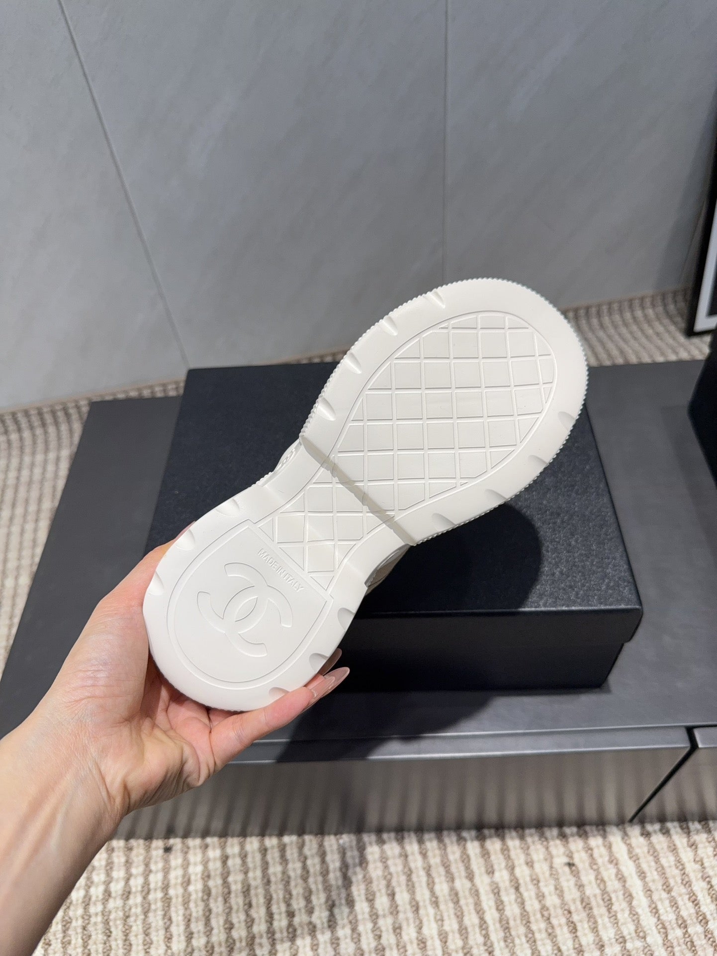 Chanel 25 Sneaker Light Brown White Mesh Fabric 540318