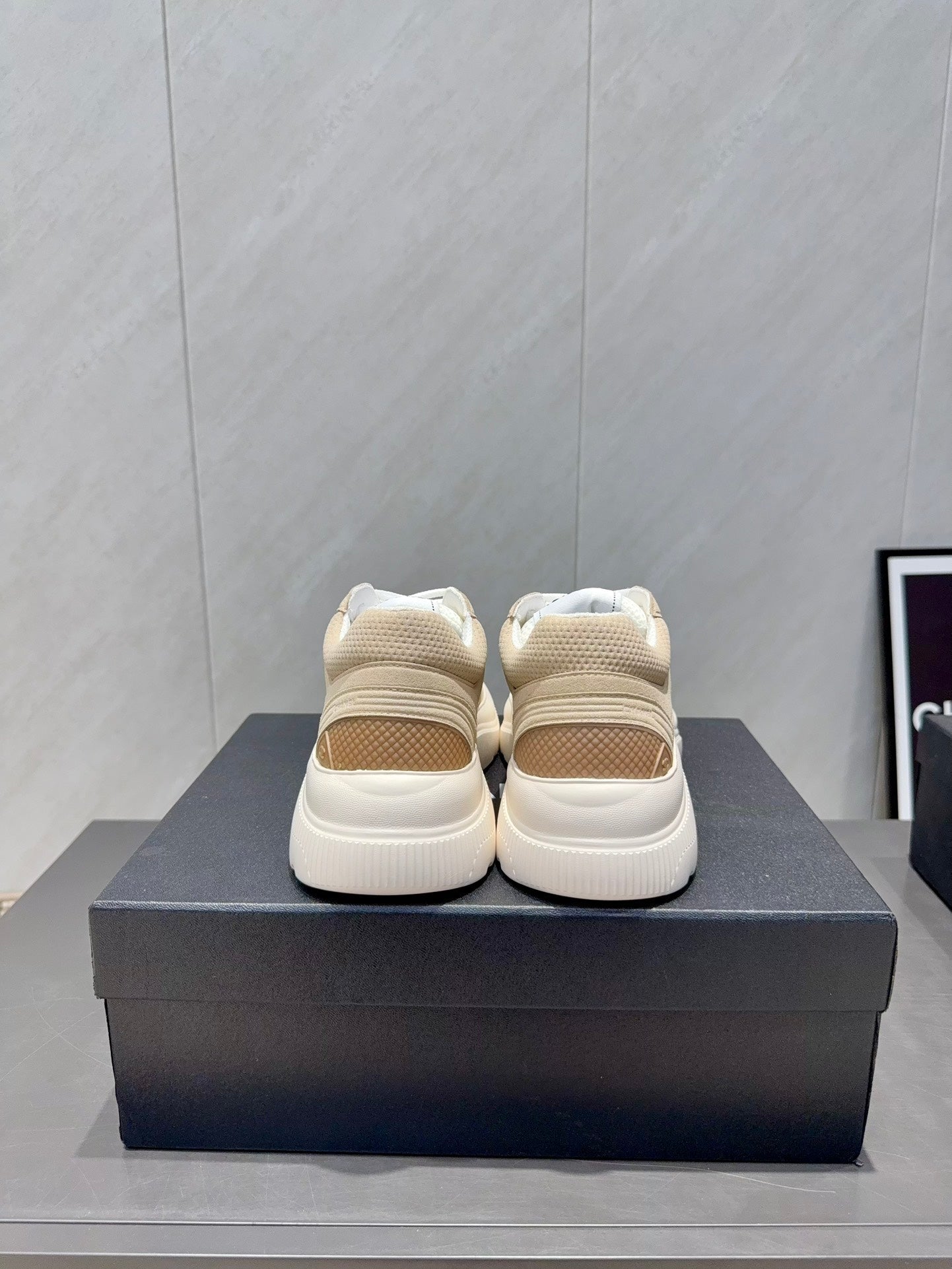 Chanel 25 Sneaker Light Brown White Mesh Fabric 540318