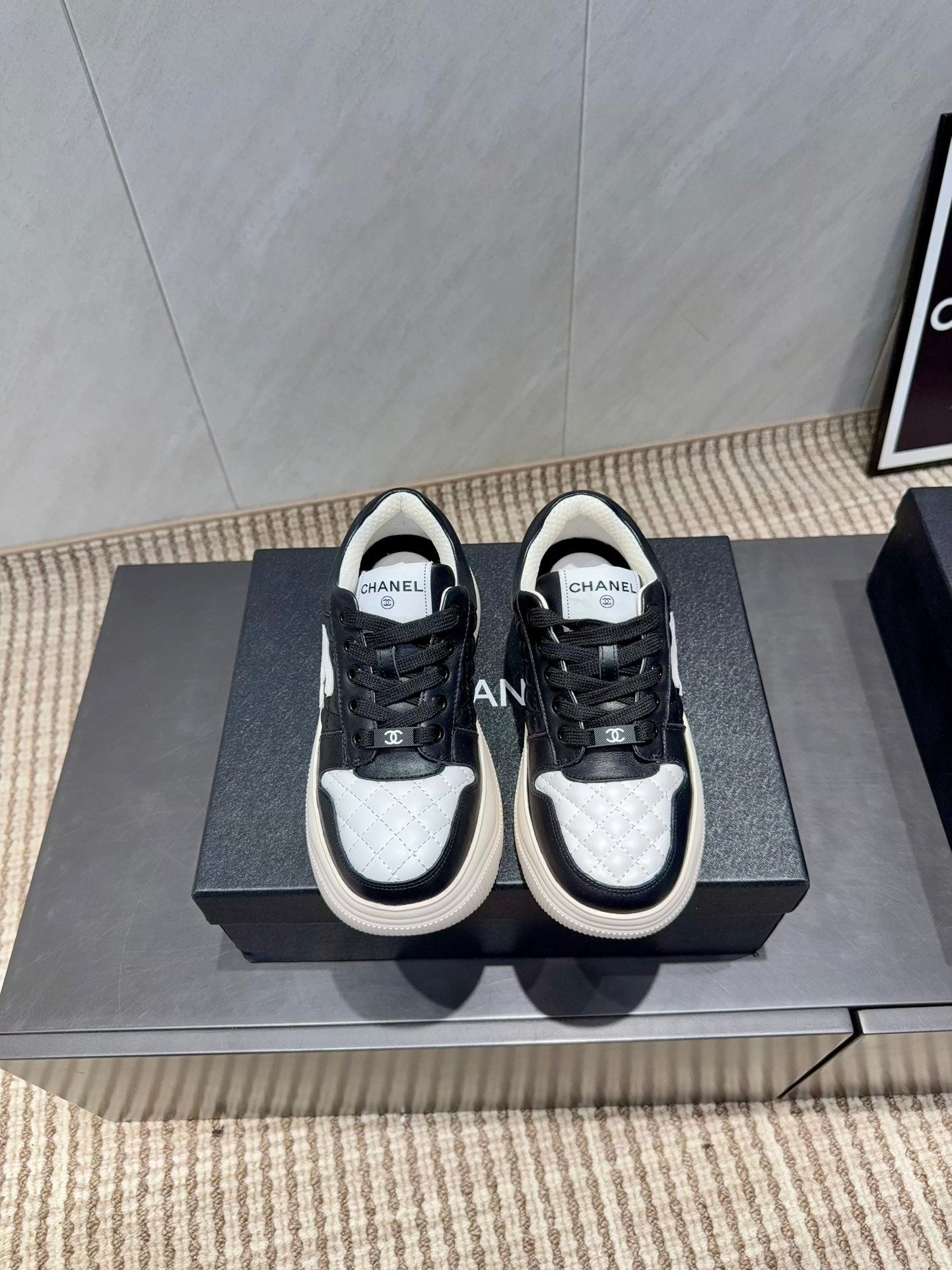 Chanel 25 Sneaker Ivory Black White Suede Fabric 540333