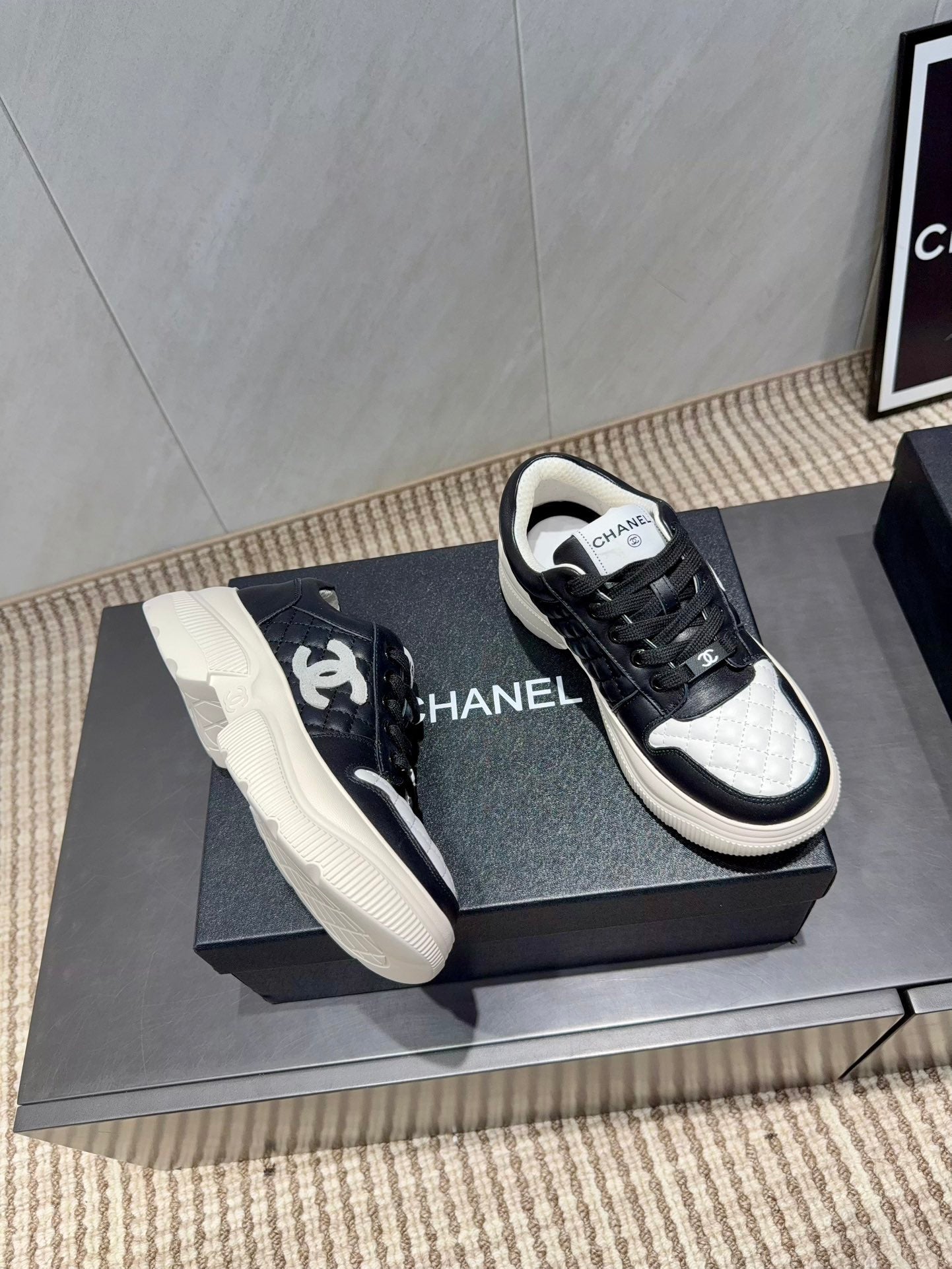 Chanel 25 Sneaker Ivory Black White Suede Fabric 540333