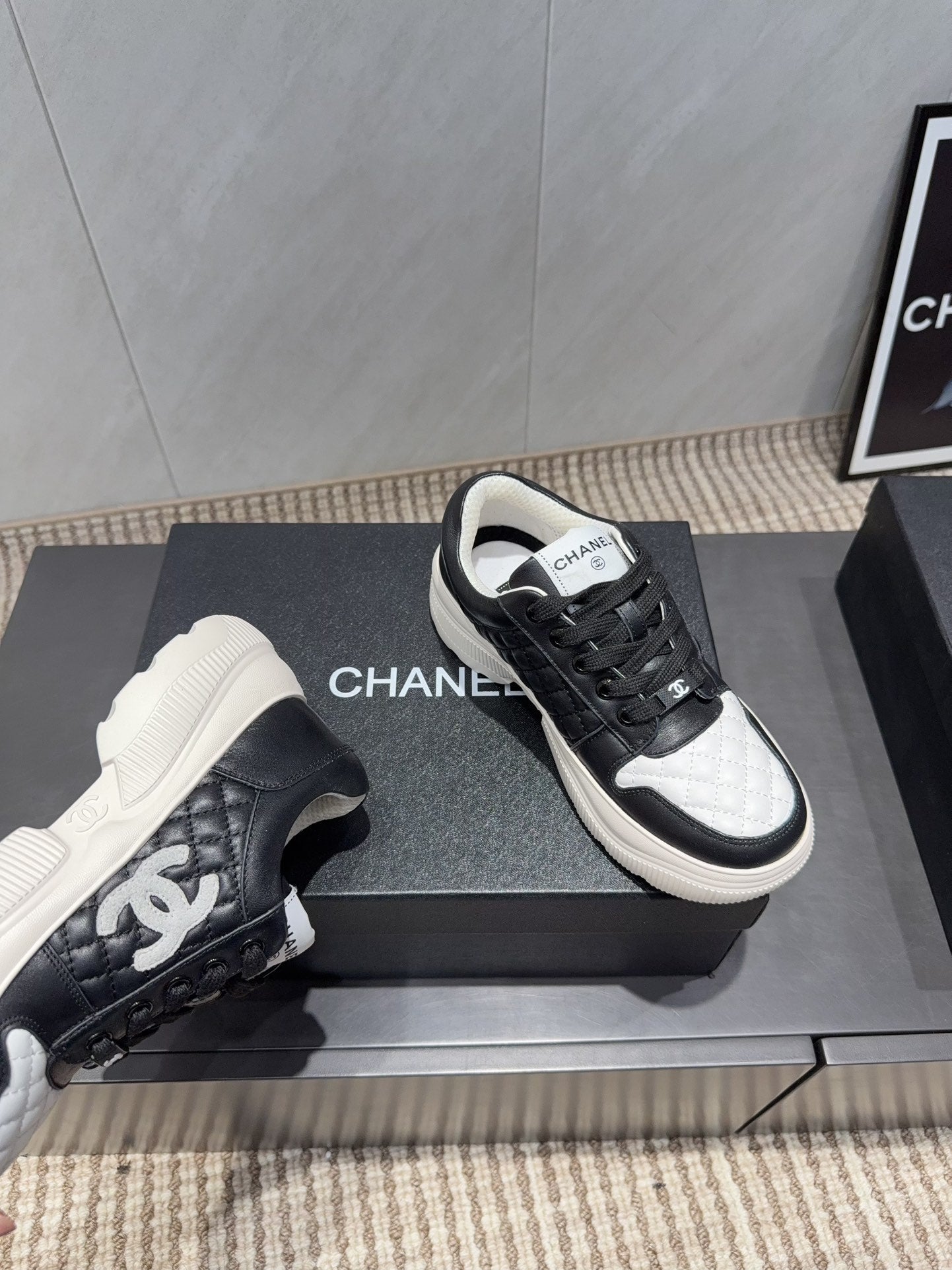 Chanel 25 Sneaker Ivory Black White Suede Fabric 540333