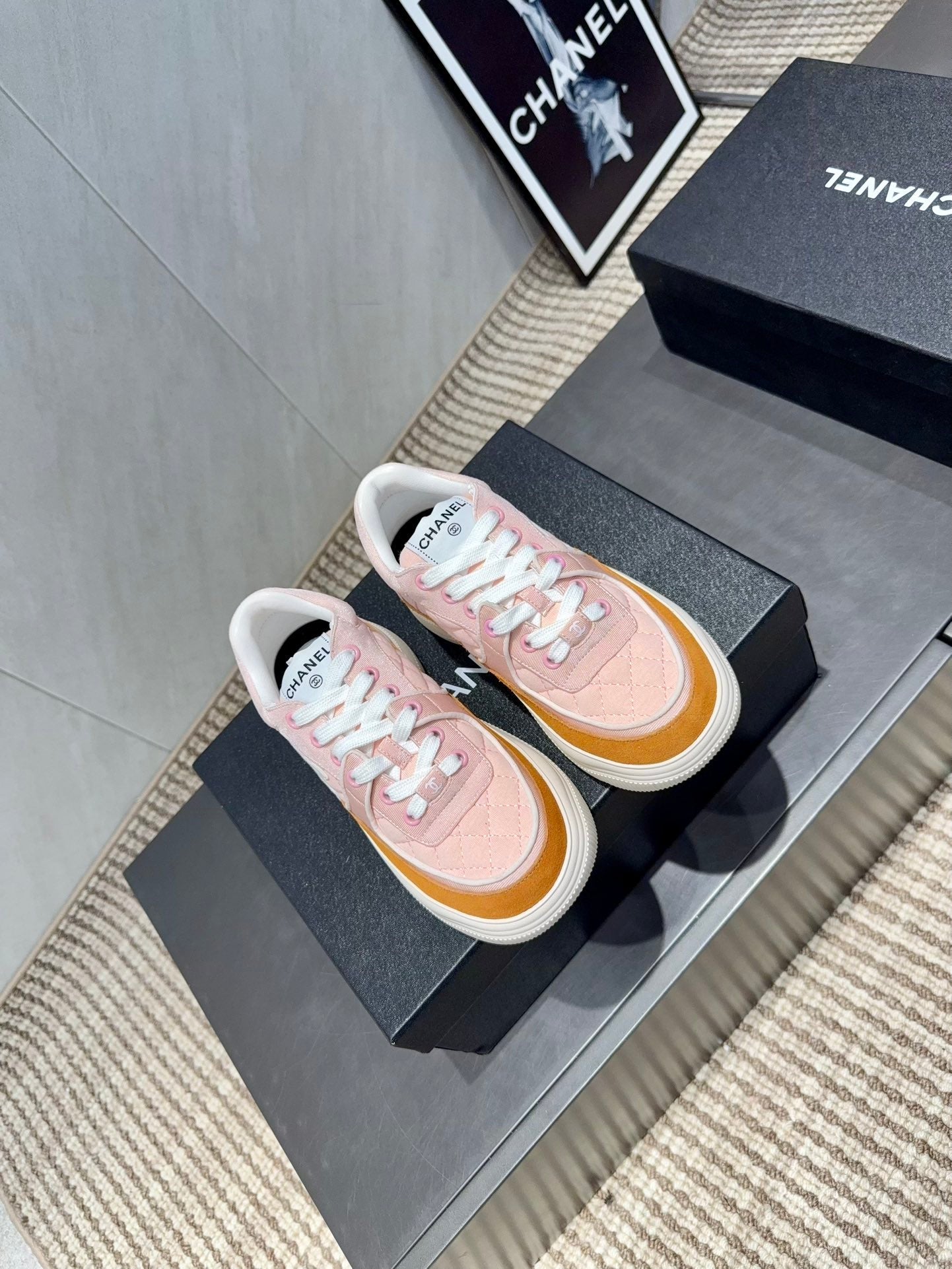 Chanel 25 Sneaker Pink Brown White Suede Cowhide 540338