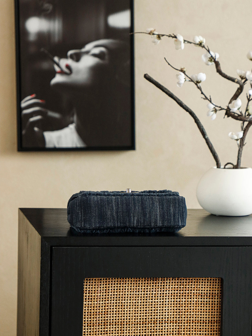 Chanel 2025 Dallas Shearling Star Bag 21cm Navy Blue Wool Denim 318220