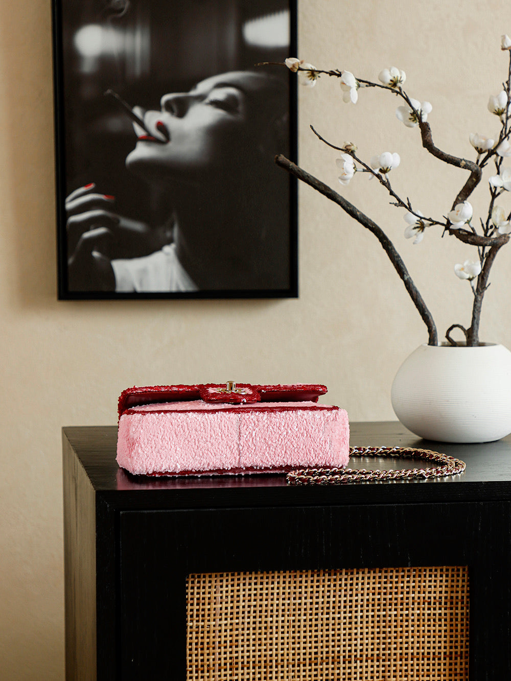 Chanel 25 Flap Bag Pink Red Sequin Leather 322958