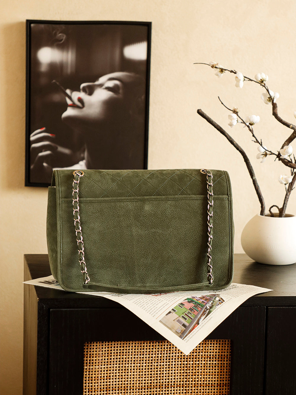 Chanel 25 Classic Single Flap Bag 35cm Green Leather 323478